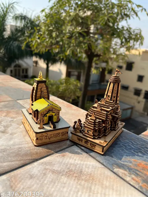 Hand-carved wooden Kedarnath Dham Temple replica, Shiva Jyotirlinga model, Indian home decor showpiece (10 cm x 11 cm x 5 cm)
