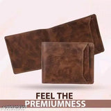 Brown faux leather bi-fold wallet, 8 card slots, ideal for men's daily use