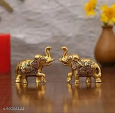 Metal elephant set (2) medium, symbolizing happiness, prosperity, & wisdom, for home, temple, office & gifting - size L8x2.5x6 cm, Indian origin