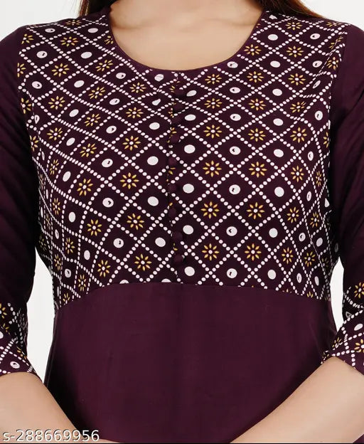 Rayon printed flared kurti with three-quarter sleeves, single color combo, size S (36in bust, 46in length), Made in India