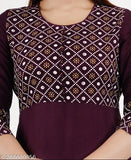 Rayon printed flared kurti with three-quarter sleeves, single color combo, size S (36in bust, 46in length), Made in India