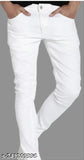 Men's white denim monk jeans, solid pattern, perfect fit for any occasion