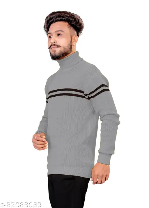 Striped cotton solid full sleeve high-neck t-shirt for men, long sleeves, made in India