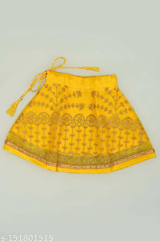 Embroidered net kids lehenga cholis, three-quarter sleeves, vibrant Indian traditional wear for 6-12 months