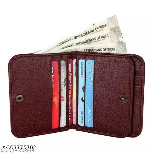 Solid faux leather men's bifold compact wallet, features ID window, coin pocket, and multiple card slots. Ideal minimalist design for everyday use." (123 characters)
