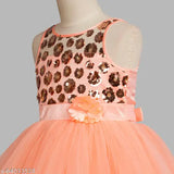 Peach net hi-low dress for girls, embellished sleeveless partywear from India (Size 10-11 Years)