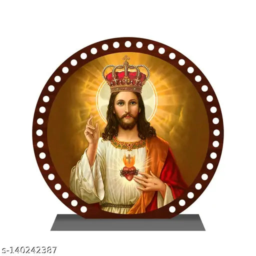 Multi-colored acrylic Jesus Christ idol for car dashboard or home decor, perfect for offices, study tables, and gifting. Ideal size for desk or car