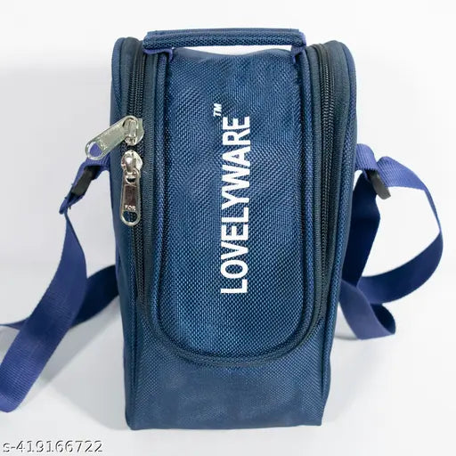 Stainless steel insulator lunch box set, double wall body with 3 leak-proof containers (1300 ml), microwave safe for school, trekking, or office use - made in India