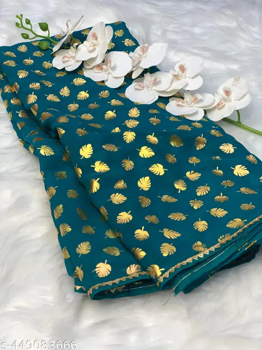 Georgette chiffon saree in zari woven pattern, budget-friendly and available in free size
