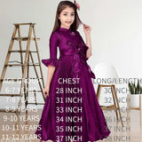 Cotton blend long party dress for girls, solid color, three-quarter sleeves. Glossy, machine-pleated, fish-tail bottom with hand-stitched glamour details and zipper back for easy wear. Available in sizes from 6-12 years, made in India