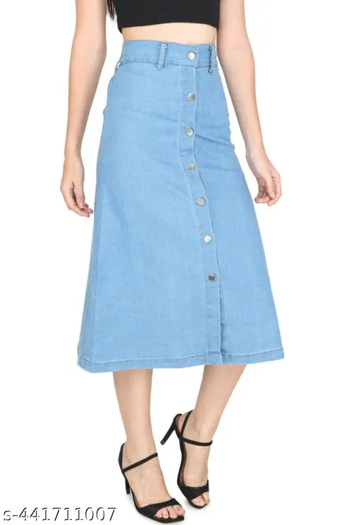 Denim AQUA LITE skirt, trendy solid aqua for women's wardrobe, size 28/30/32 made in India