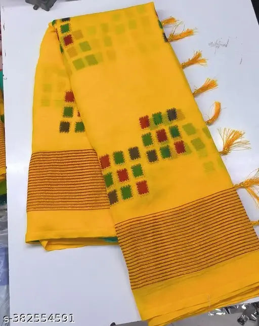 Chiffon Bandhej Crystal saree with embroidered net pattern, free size, India origin