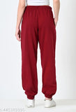 Women's woolen fleece maroon and black combo jogger pant for winter - soft fleece fabric, elastic waistband, adjustable drawstring, two side pockets, relaxed fit, versatile style
