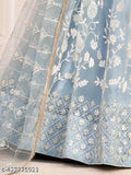 Sky Blue embroidered semi-stitched lehenga choli set with net fabric, handcrafted in India