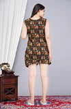 Stylish rayon nightsuits for women, printed net top and shorts, sleeveless design in multiple sizes (S-XXL), origin India