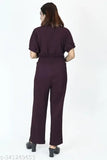 Wine red stretchable jumpsuit, women's plus sizes, soft & comfy polyester, designer look