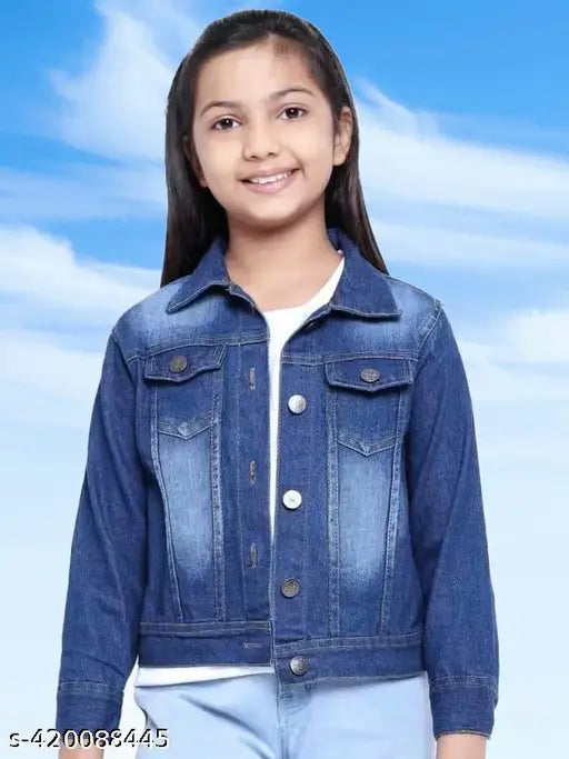 Dark denim long sleeve jacket for kids, dyed/washed design, Indian origin