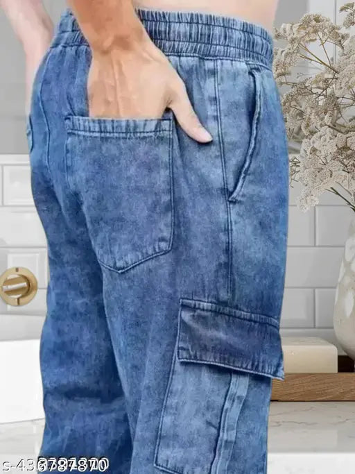 Denim dyed/washed Smart Jeans Jogger pant, exclusive fashion for men & boys. Soft, comfortable, and nice-looking jogger with good wash and smooth finish. Size 28 (waist 28in, length 37in, hip 32in) or size 30 (waist 30in, length 37in, hip 34in). Made in India." (123 characters)