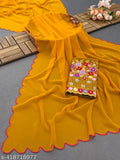 Indian Women's Narang Georgette Saree in Free Size (5.5m), solid pattern saree with separate blouse (0.8m), made from Georgette fabric