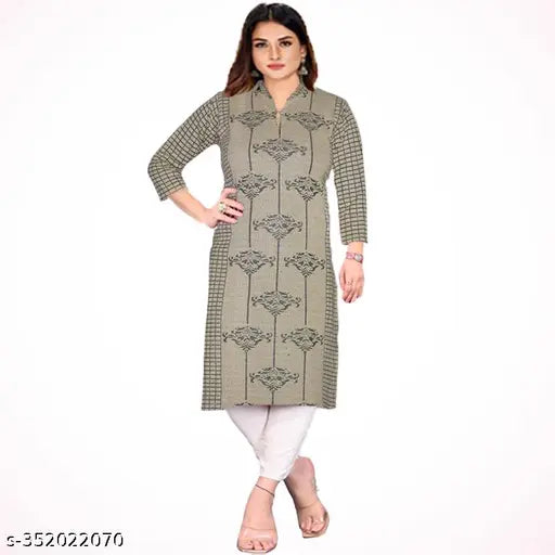 Stylish wool a-line kurtis for Winter22, printed combo, three-quarter sleeves. Woolen, low price, India origin