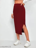 Polycotton side-slit calf length maxi skirt, versatile for parties, vacations, or daily wear. Available in sizes 26-36, origin India