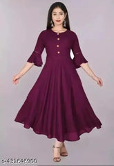 Purple rayon anar kali kurti, classic Indian women's fashion for long-time trendy dressing
