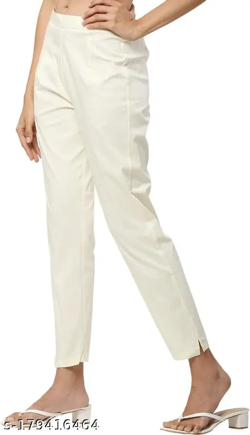 OffWhite solid cotton trouser pant with double pocket, trendy casual women's wear for any season, fresh summer collection 2023