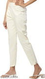 OffWhite solid cotton trouser pant with double pocket, trendy casual women's wear for any season, fresh summer collection 2023