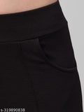 Black cotton blend bell-bottom pants for girls/women, solid black design, easy and comfortable trousers made in India