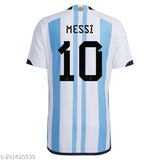 Argentina World Cup 2022 Messi Home Jersey, polyester with Dri-FIT technology, white replica design, ventilated mesh panel, embroidered crest and brand logo