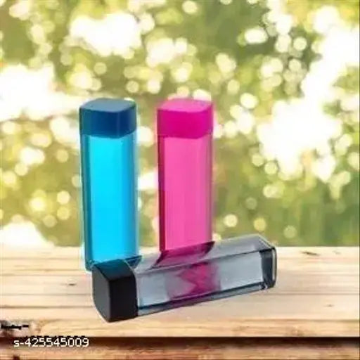Multicolor square-shaped plastic water bottles, premium quality set of 3 for fridge use