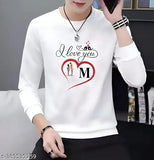 White men's full sleeve graphic print polyester T-shirt, modern design on long sleeves
