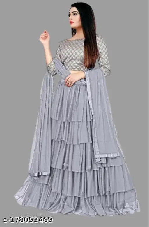 Embroidered satin-silk lehenga choli set with net dupatta for women's festival, party, or wedding occasions