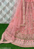 Pink embroidered heavy net Lehenga Choli set with semi-stitched dupatta, ideal for parties and weddings