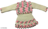 Handmade woolen frock-cum-sweater for baby girls, printed net pattern, long sleeves, India origin