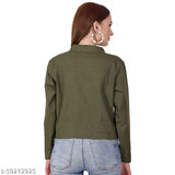 Green cotton-blend women's and girls' jacket by AMNOUR, stylish and comfortable for winter and parties