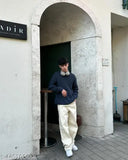 Wide-leg denim jeans for men, solid navy blue, size 32 (India origin)