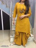 Mustard Rayon Kurta set with dhoti style skirt, beautiful work all over, contemporary casual fashion, Indian origin