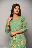 Dark green printed cotton kurta with three-quarter sleeves, Swasti women's fashion