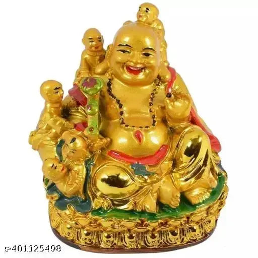 Multicolor resin Laughing Buddha with children, standard size 65cm, Feng Shui showpiece