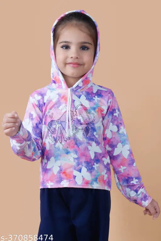 Butterfly Adventure cotton blend girls hoodie, vibrant print, cozy & stylish