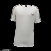 Cream cotton short-sleeve printed tee for men, stylish design by EXPLUSS (India)