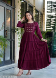 Rayon embroidered anarkali gown for women and girls, three-quarter sleeves, available in S to XXXL sizes (36in-46in bust)
