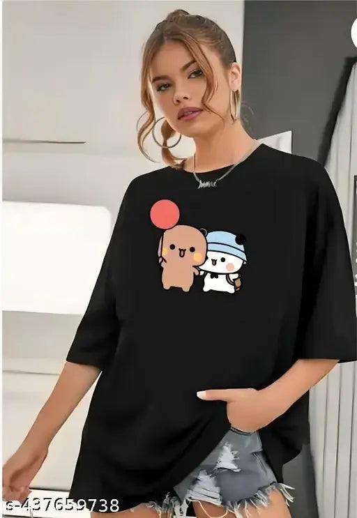 Cotton women's oversized half-sleeve gym t-shirt, printed design, soft & thin, size XL (45in bust, 28in length)