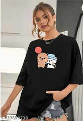 Cotton women's oversized half-sleeve gym t-shirt, printed design, soft & thin, size XL (45in bust, 28in length)