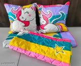 Glace cotton unicorn-themed superfine summer double bed sheet set with 2 pillow covers and 2 quilted cushions, ideal for adults