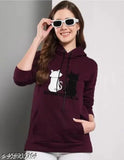 Soft fleece unisex hooded sweatshirt with printed cat design, ideal for casual wear, made in India