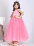 Hot pink net party dress, sleeveless, full length for kids aged 1-8 years, Toy Balloon Kids design