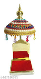 Multicolor diamond-studded microfiber umbrella/chatra showpiece for God idol, handcrafted artifact with hanging crystals, Indian origin