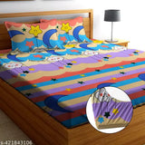 White Glace Cotton Mdj Fitted King-size Bedsheet (72x78+10in), with 2 Mickey Mouse Pillow Covers - Perfect for Summer